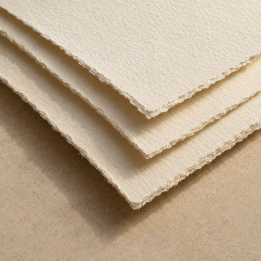 Layered warm ivory paper sheets showing natural texture and thickness.