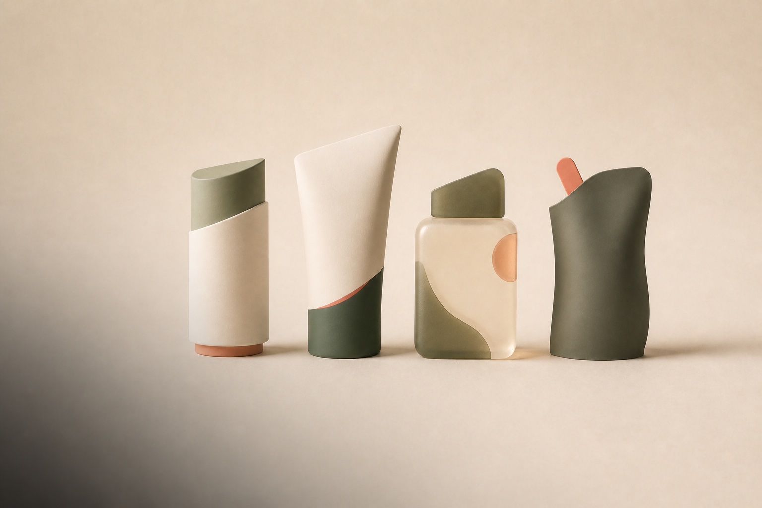 Abstract bottle, tube and pouch silhouettes arranged for a Beauty & Cosmetic packaging consultation.
