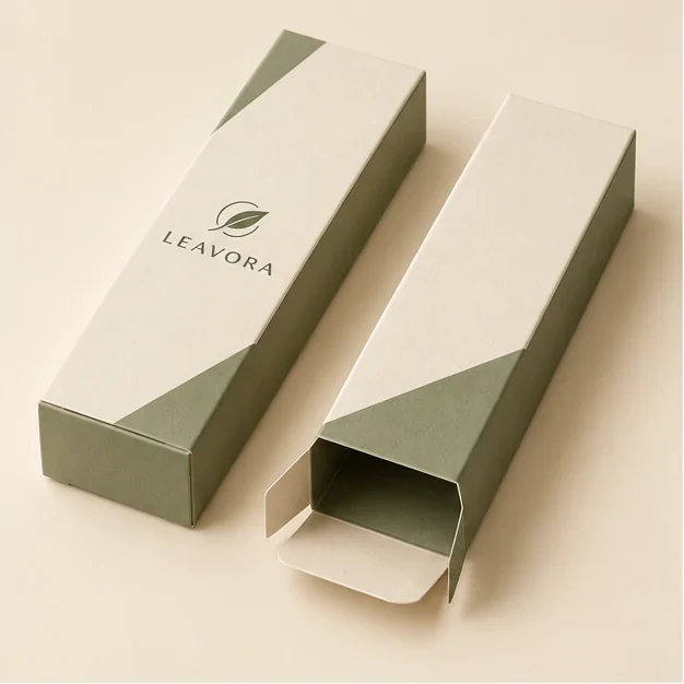 Folding carton concept with a natural recycled-board appearance.