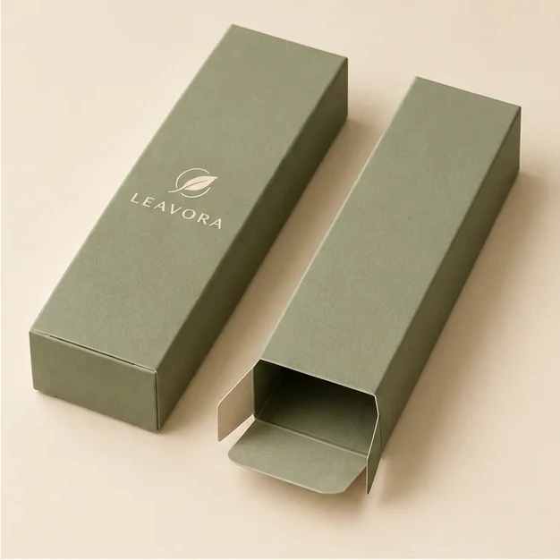 Folding carton concept with a restrained embossed brand detail.