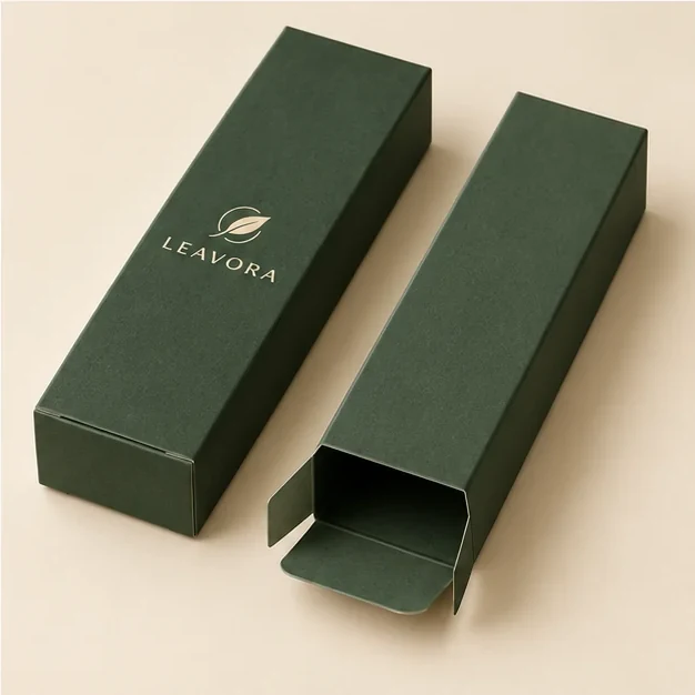 Folding carton concept with disciplined minimal print coverage.