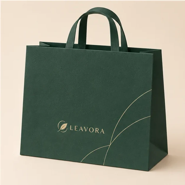 Shopping paper bag concept with a paper-focused die-cut handle.