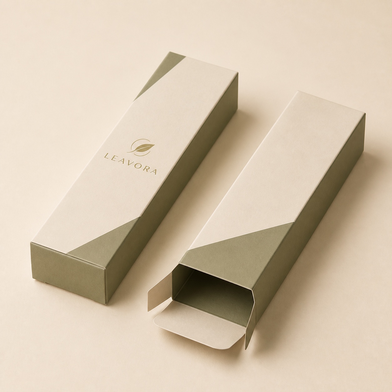 Leavora Folding Carton category cover showing closed and open double-tuck paperboard cartons.