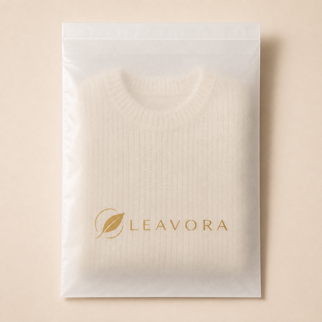 Front-view Leavora glassine garment bag category cover.