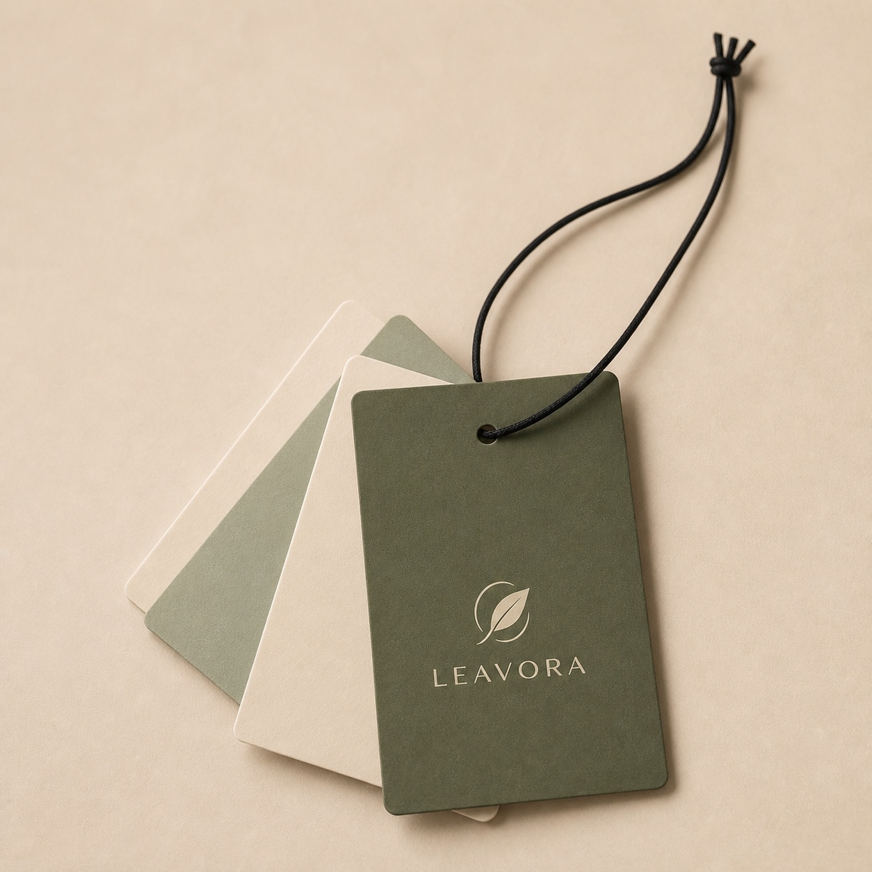 Leavora Paper Hang Tag category cover showing layered paper cards and a black cord.
