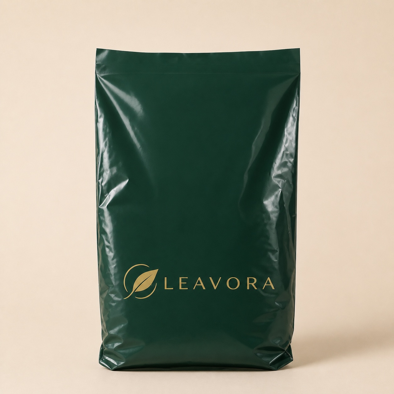 Front-view Leavora LDPE poly mailer category cover.
