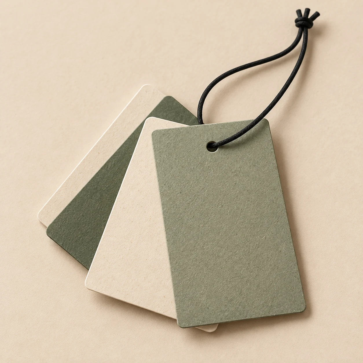 Close-up concept of fine recycled-paper fibers on a hang tag.