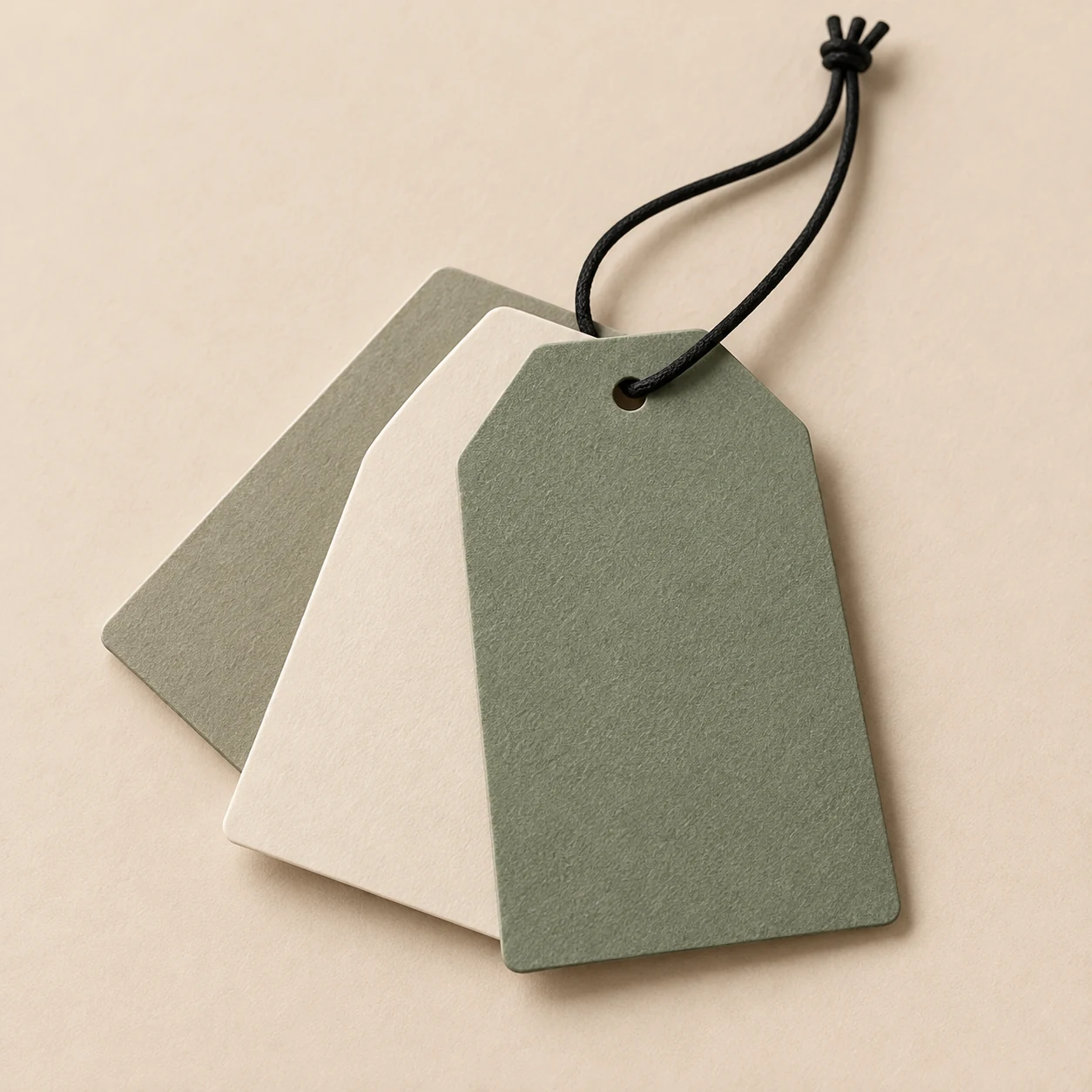 Close-up concept of a clean manufacturable die-cut paper hang tag.