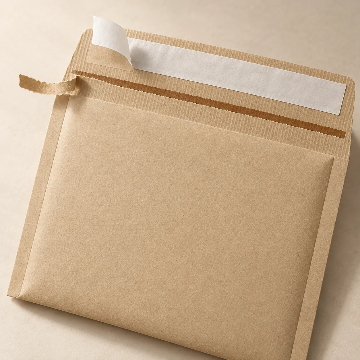 Close-up concept showing a tear strip and secondary return strip on a paper mailer.